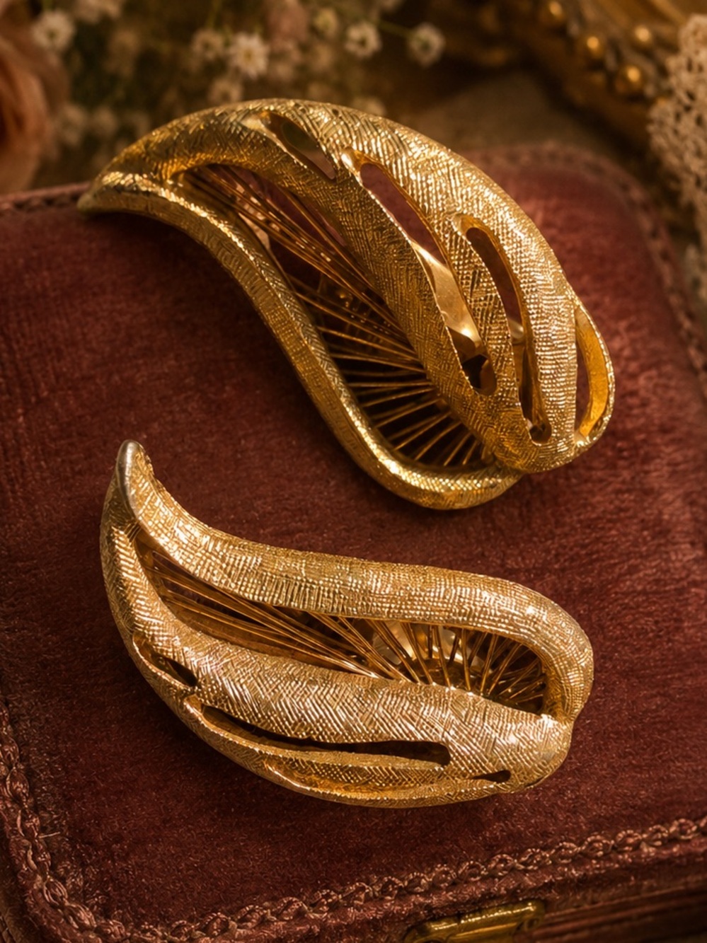 Monet Gold Leaf Motif Clip-On Earrings